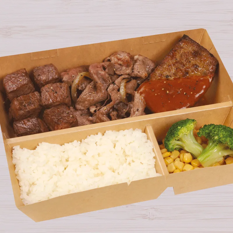 Beef Trio Bento. Set A (1 Drink + 1 Side Dish)