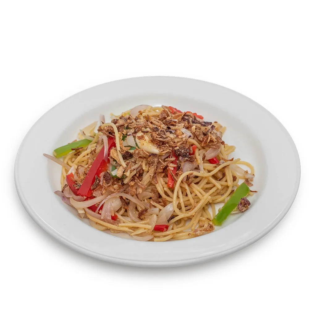 Aglio Olio Crispy with Red Onion, Bell Pepper & Crispy Shallot