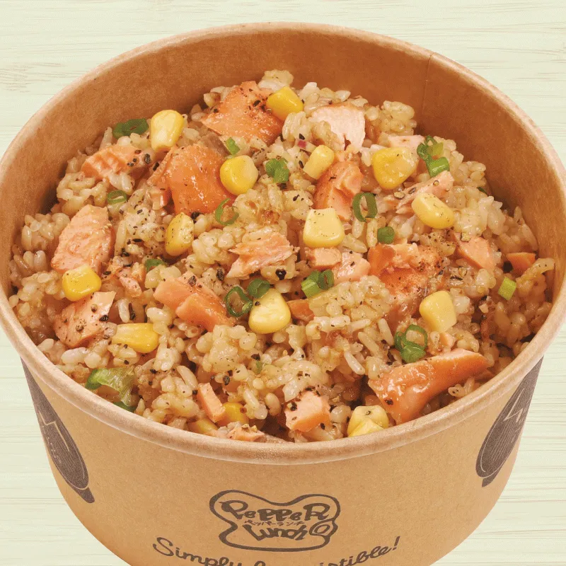 Jumbo Salmon Pepper Rice Bowl. Set A (1 Drink + 1 Side Dish)