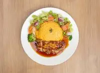 Omu Rice & Teriyaki Chicken Steak Plate with salad