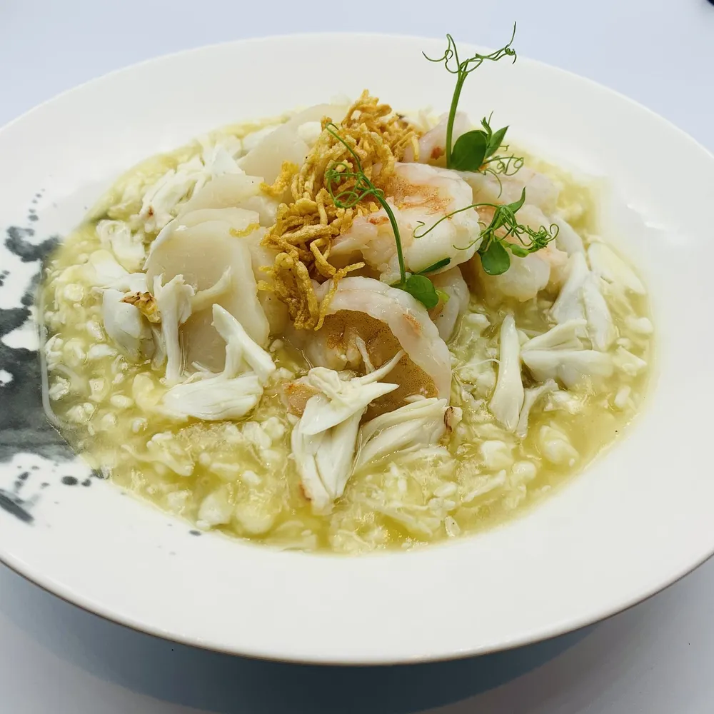 Braised Rice Vermicelli with Diced Assorted Seafood in Egg White Sauce