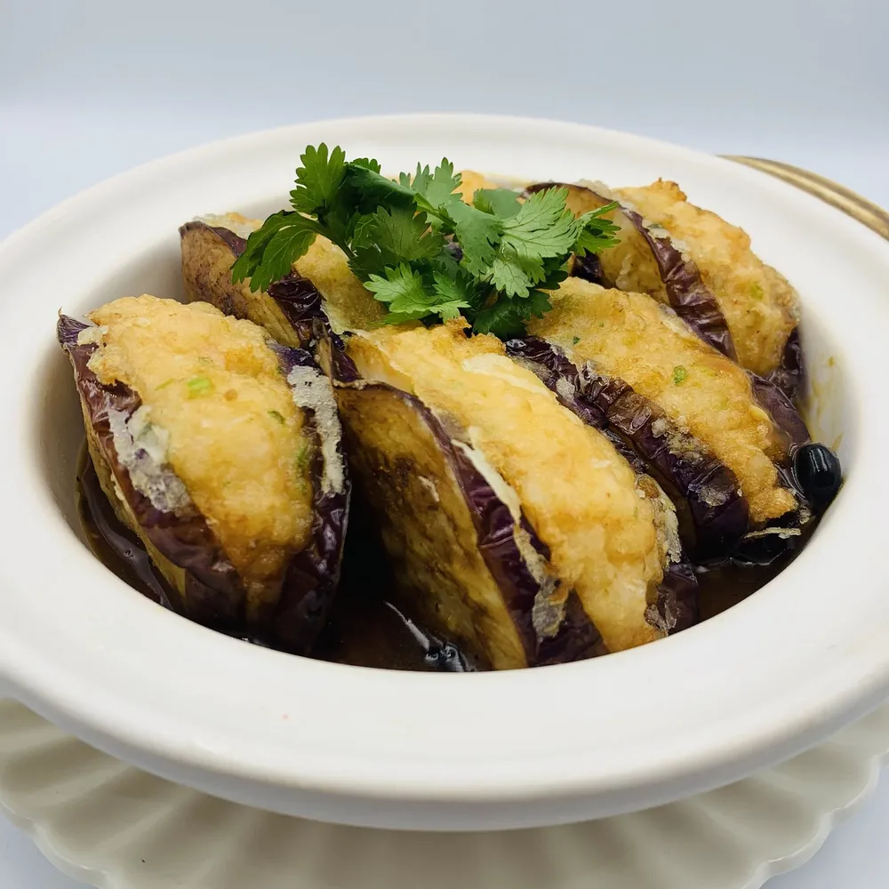 Deep-fried Eggplant stuffed with Shrimp Paste in Black Bean Sauce