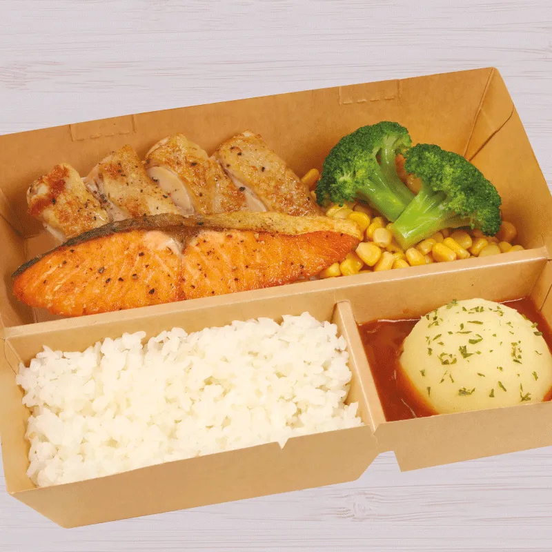 Salmon & Chicken Bento. Set A (1 Drink + 1 Side Dish)