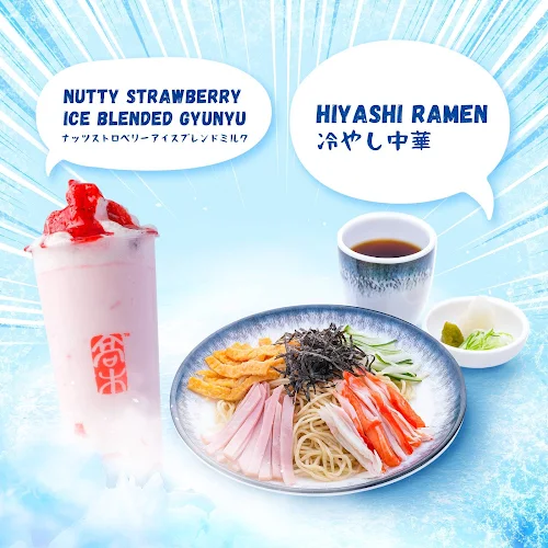 Hiyashi Ramen and Nutty Strawberry Ice Blended Gyunyu