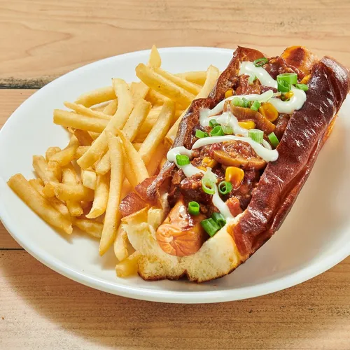 Chilli Corn Carne Hotdog with Fries