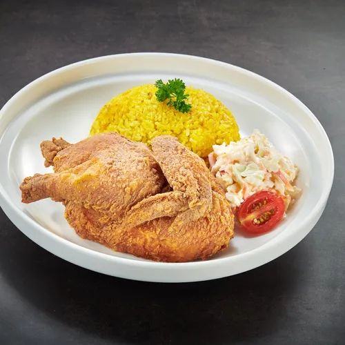 Half Crispy Spring Chicken with Rice