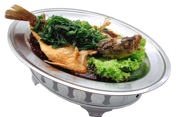Thai style deep fried basil fish