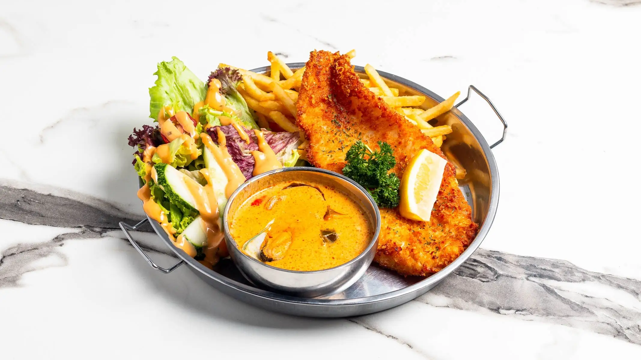 Fish and Chips with Tom Yum Sauce