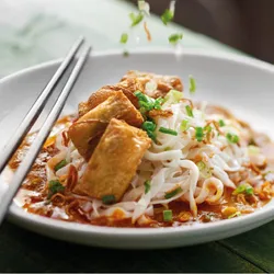 Dry Ipoh Kway Teow with Curry Chicken + Fried Beancurd