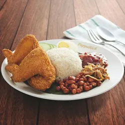 Nasi Lemak with Fried Curry Chicken Wings