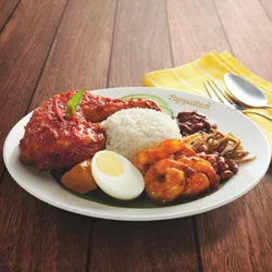 Nasi Lemak with Sambal Prawns + Ayam Masak Merah